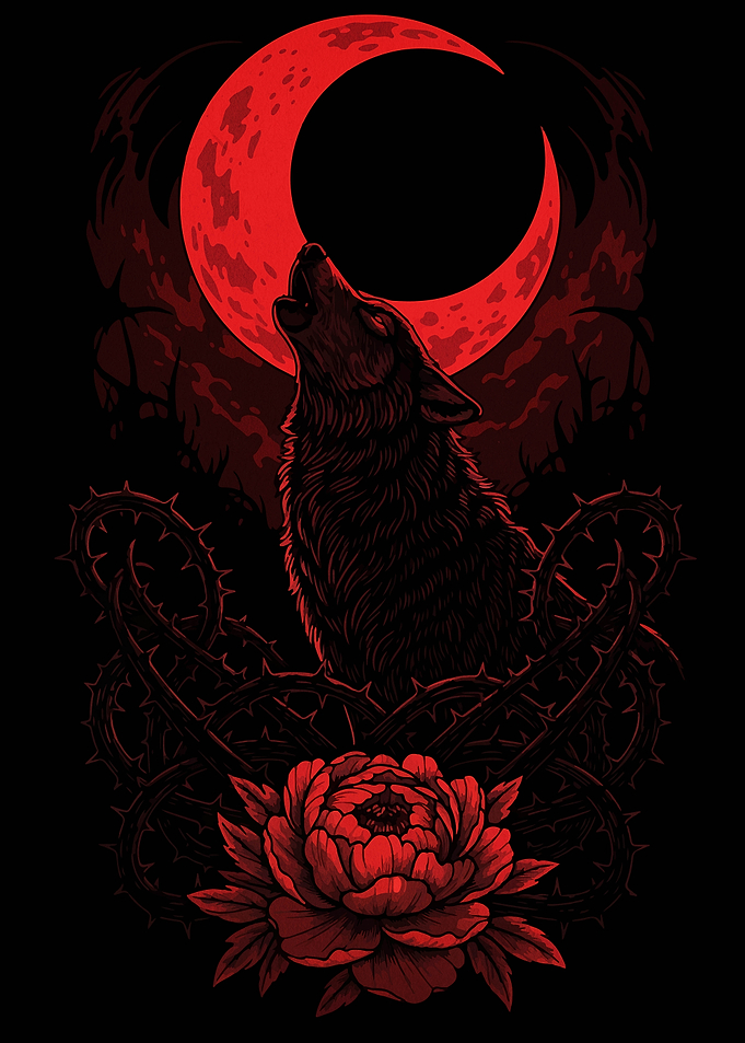 Wolf Howling at Red Moon Illustration
