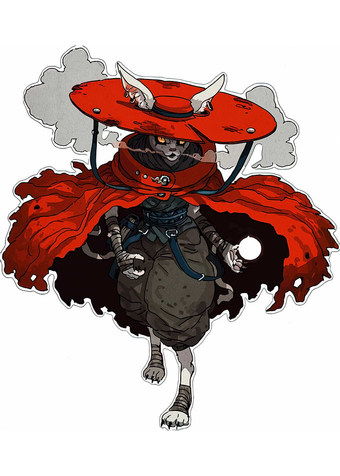 Anthropomorphic Cat Mage with Red Hat