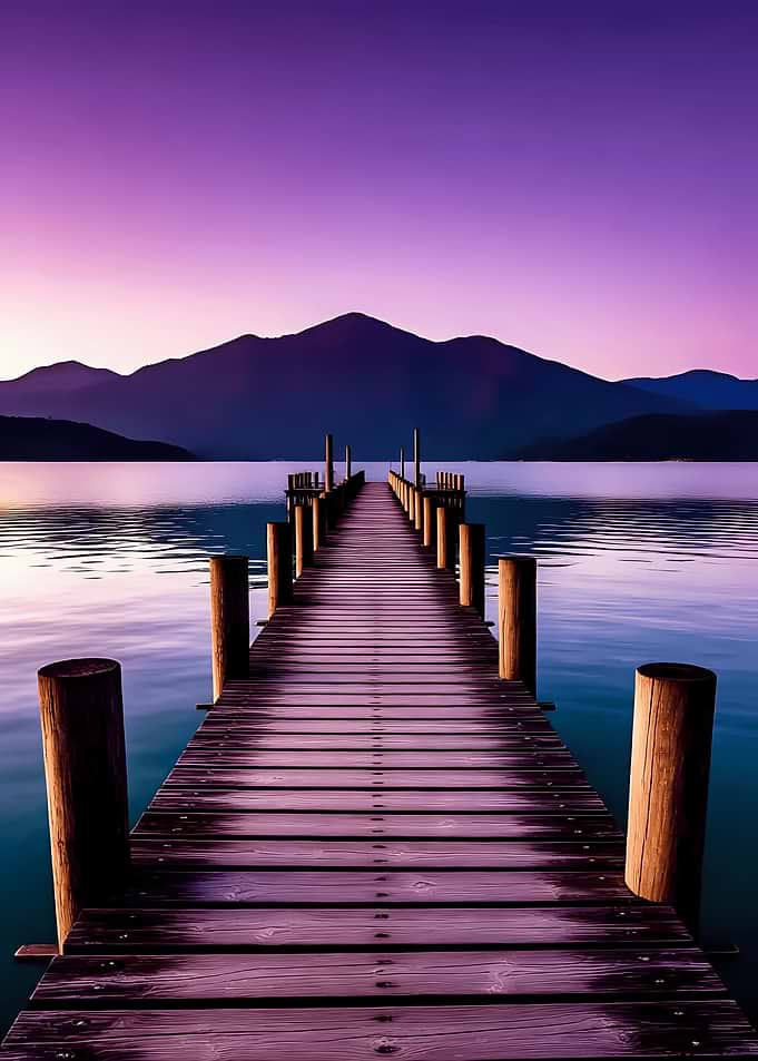 Wooden pier at sunset over lake Nature