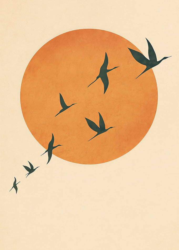 Birds Flying Towards the Sun