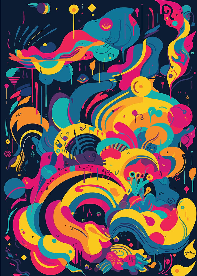 Colorful Abstract Shapes on Dark Background