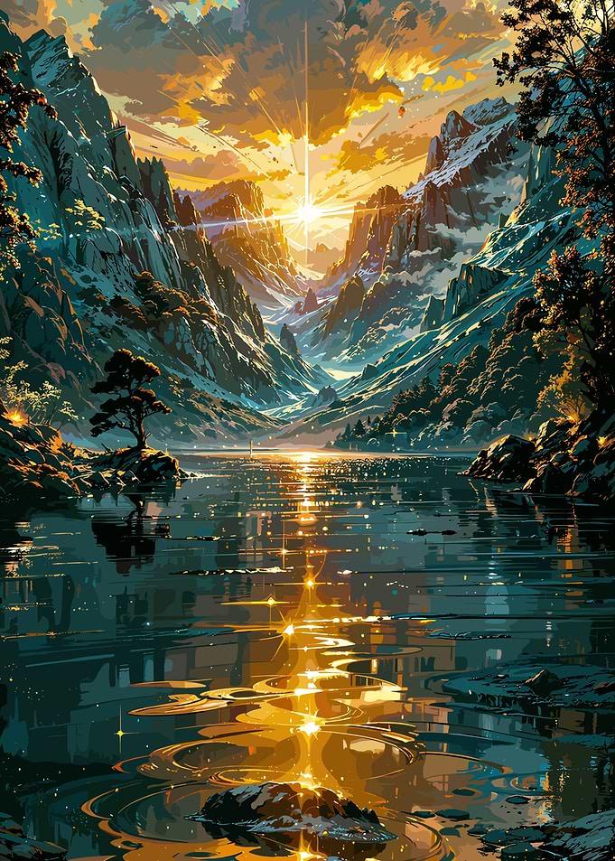 Mountain Lake at Sunset