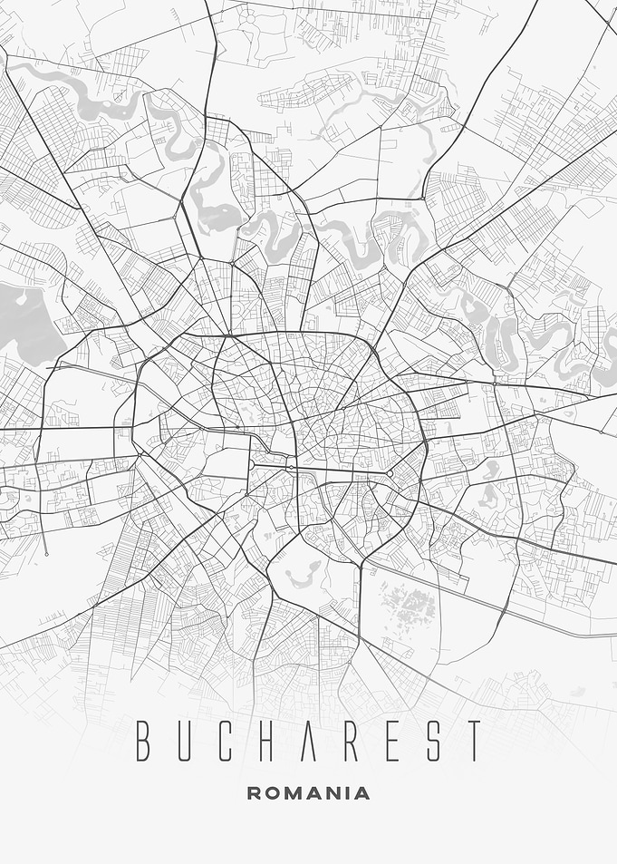 Bucharest, Romania - Modern Minimalist City Map Print