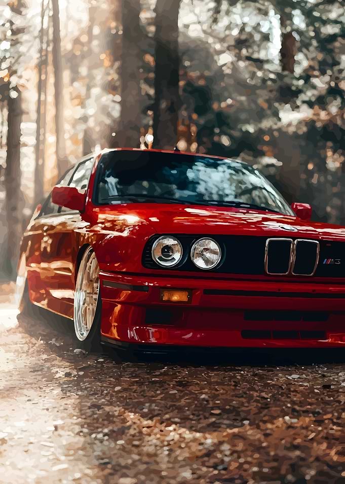 Red BMW E30 M3 in Forest