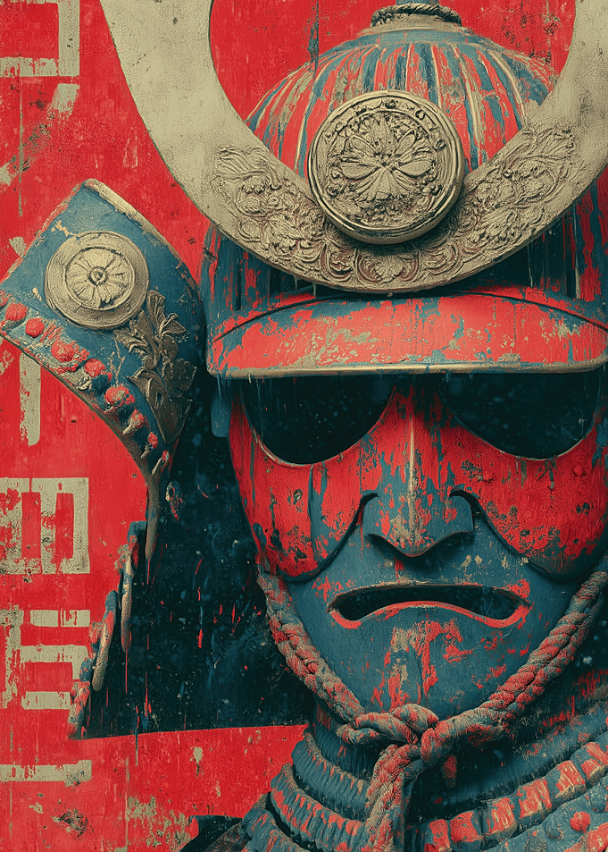 Samurai Warrior in Red and Blue
