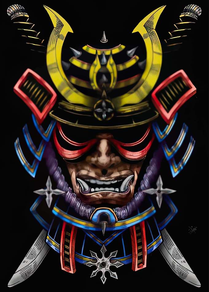 Samurai Mask and Armor Illustration
