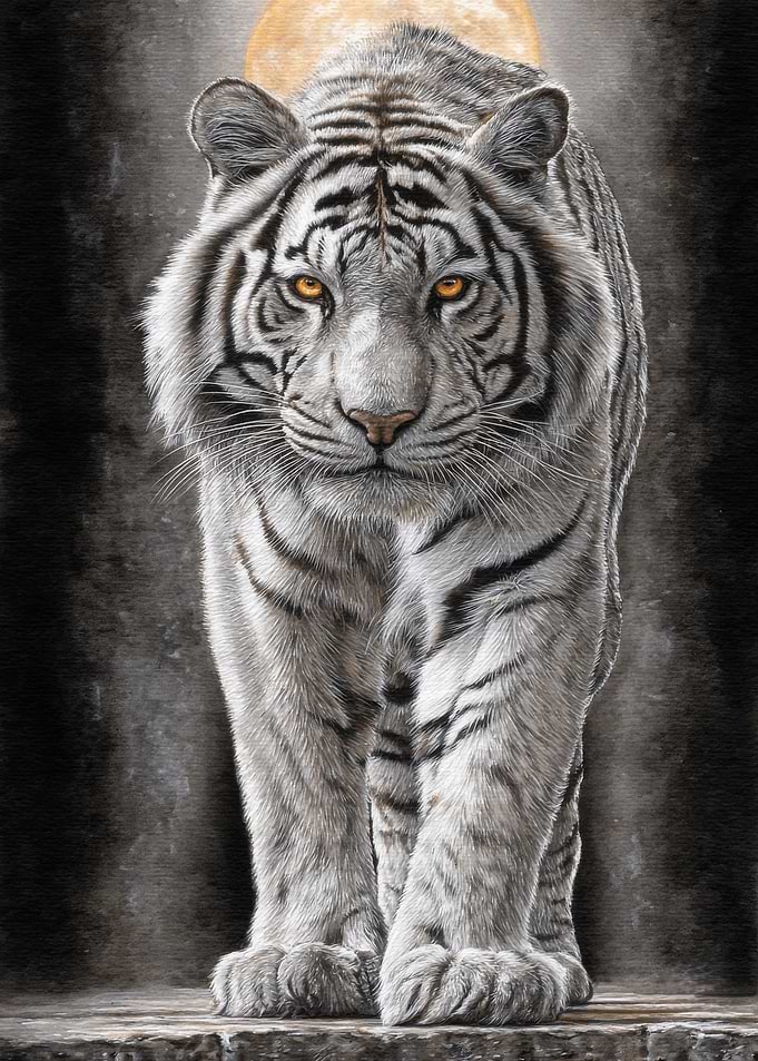 White Tiger Portrait Under Full Moon
