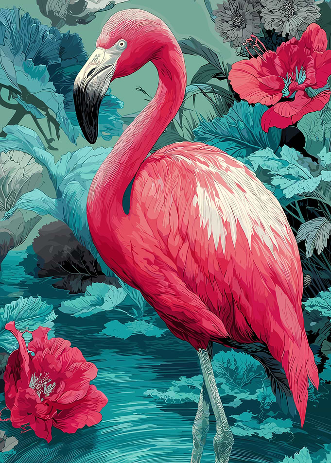 Pink Flamingo in Floral