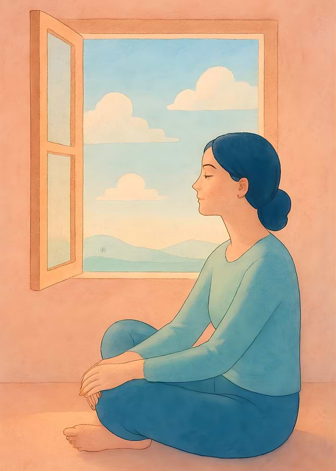 Woman Meditating by Open Window