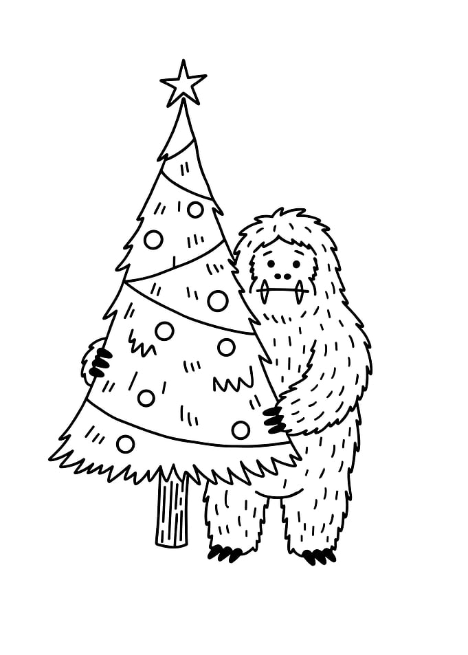 Yeti with Christmas Tree Illustration