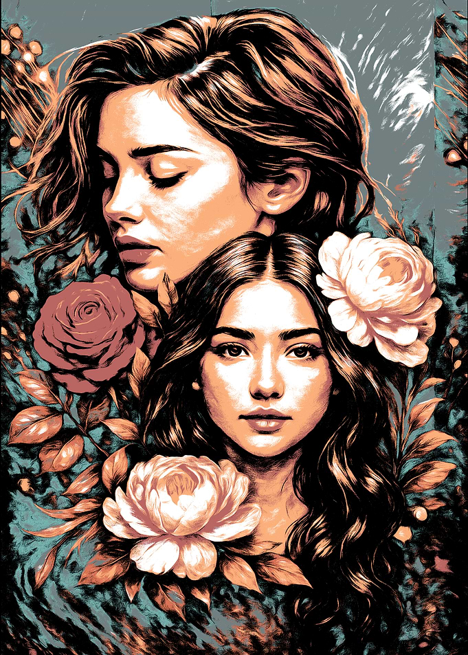 Two Women with Flowers Portrait