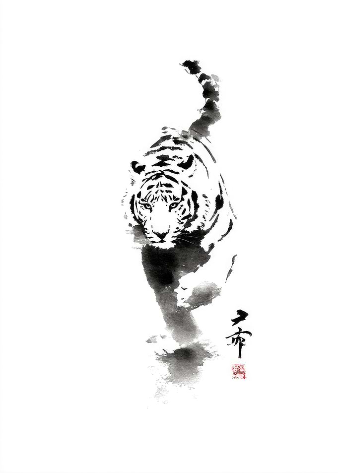 Tiger Ink Wash Painting