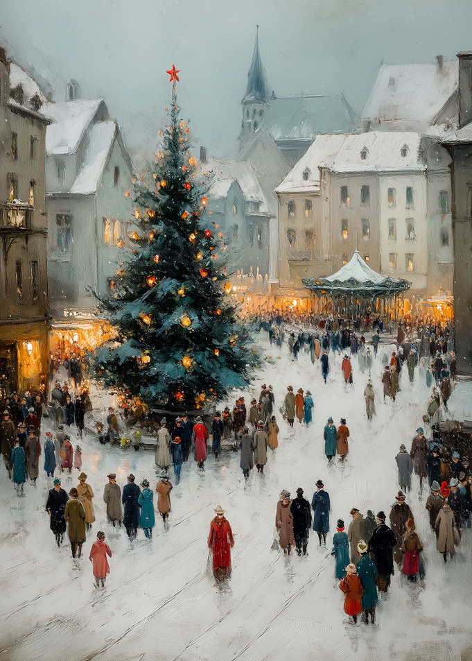 Snowy Christmas Market — Vintage Winter Wall Art