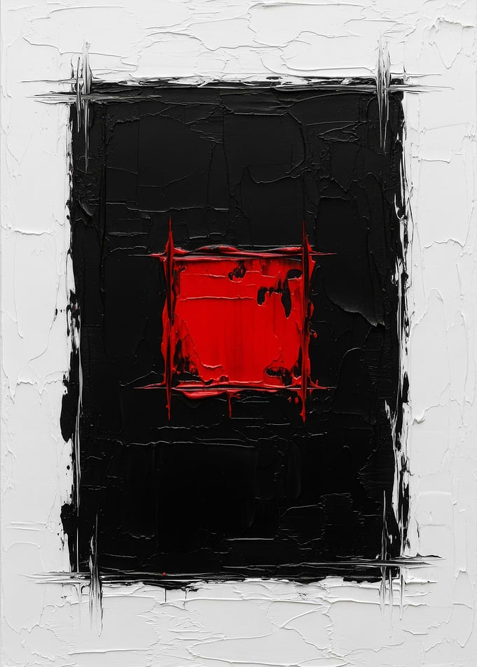 Abstract Black, Red, and White Painting