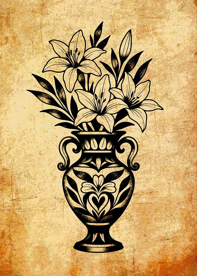Vintage Floral Vase Illustration