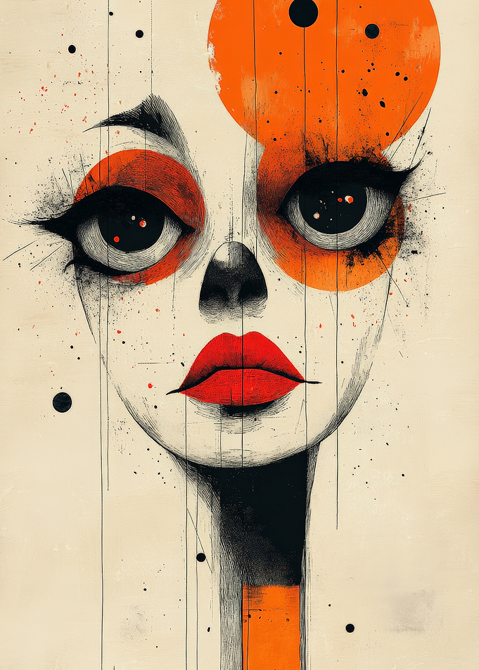 Abstract Portrait with Orange Accents
