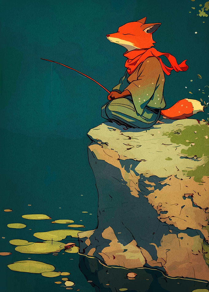 Fox Fisherman on Cliff