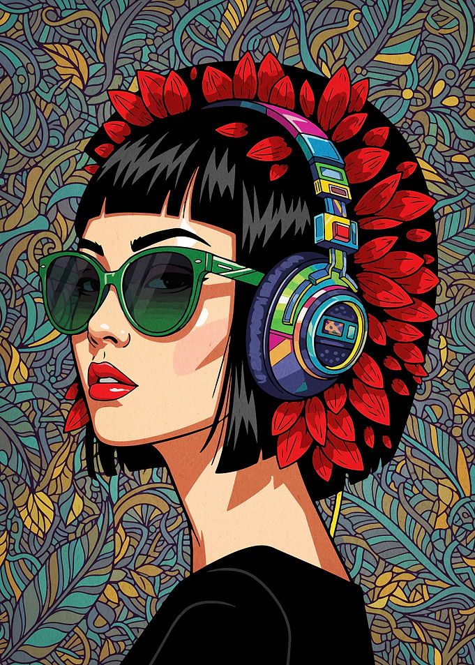 Stylish Woman with Headphones and Sunglasses