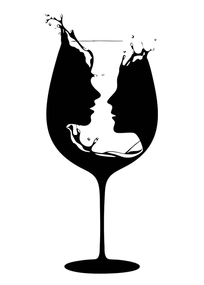 Wine Glass Silhouette with Faces