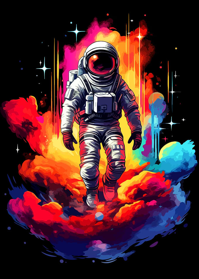 Astronaut in Colorful Space Cloud