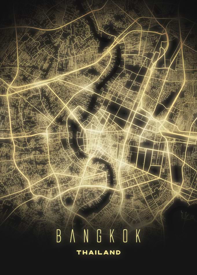 Bangkok, Thailand - Glowing City Streets Map