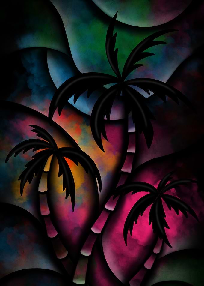 Abstract Palm Trees Colorful Background