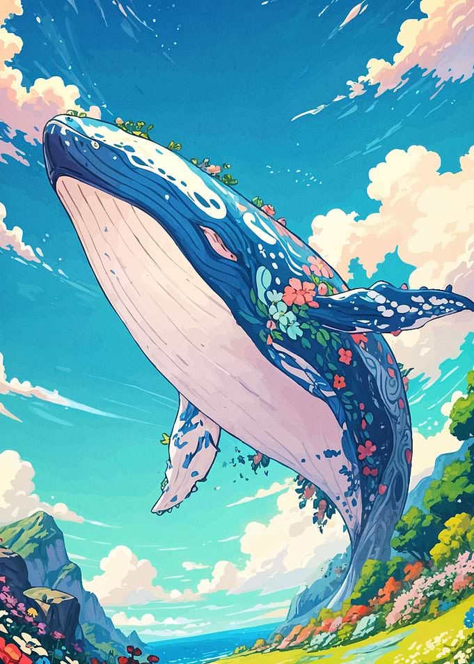 Floral Whale Dreamy Landscape
