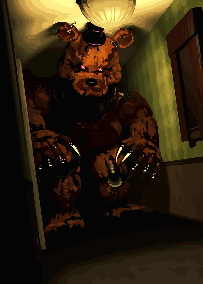 Animatronic Bear in Dark Room