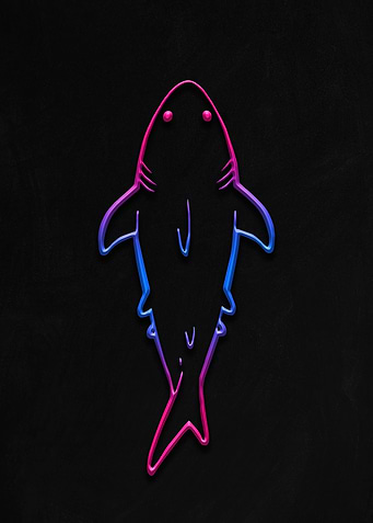 Neon Shark Outline on Black