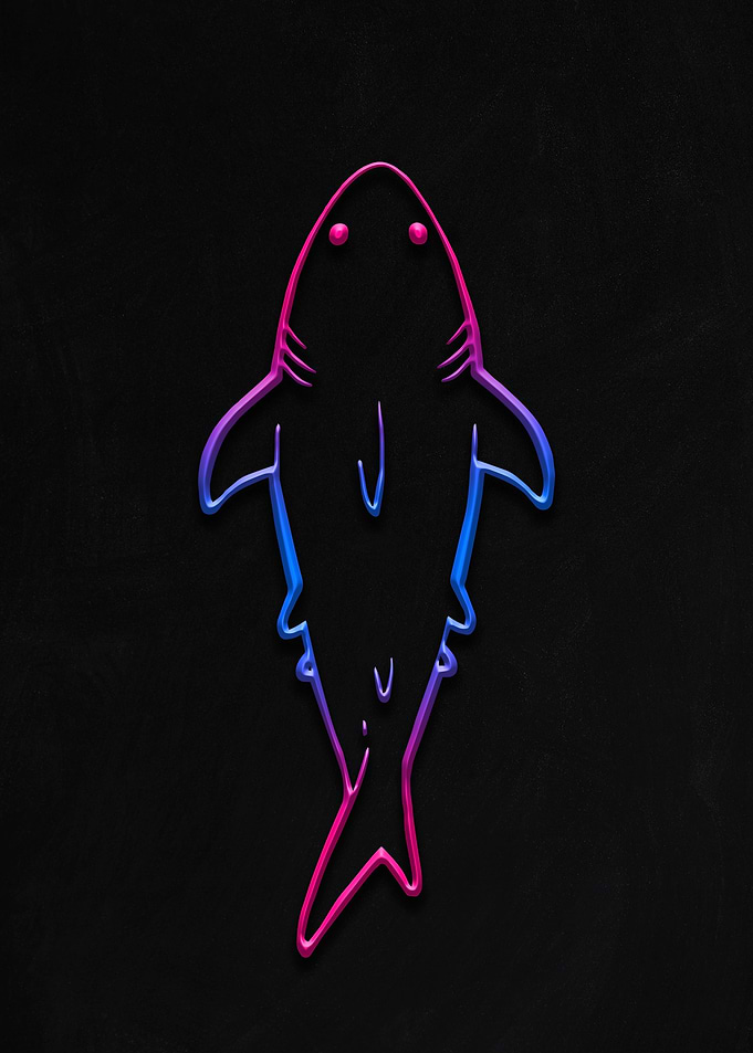 Neon Shark Outline on Black