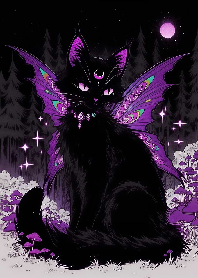 Celestial Black Cat Under the Moon