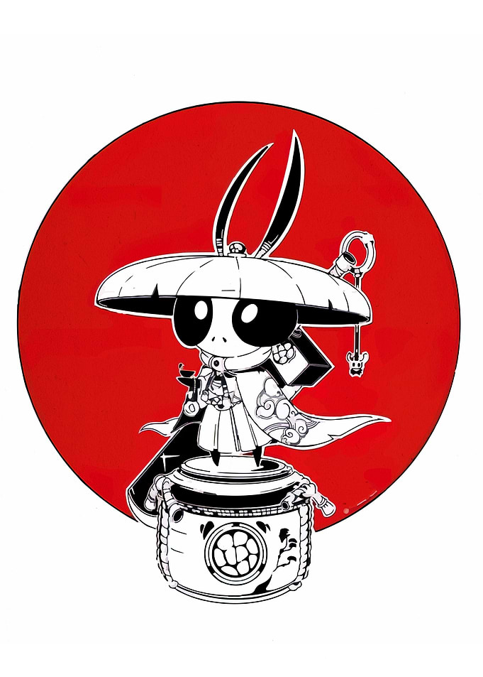 Cute Samurai Character on Drum