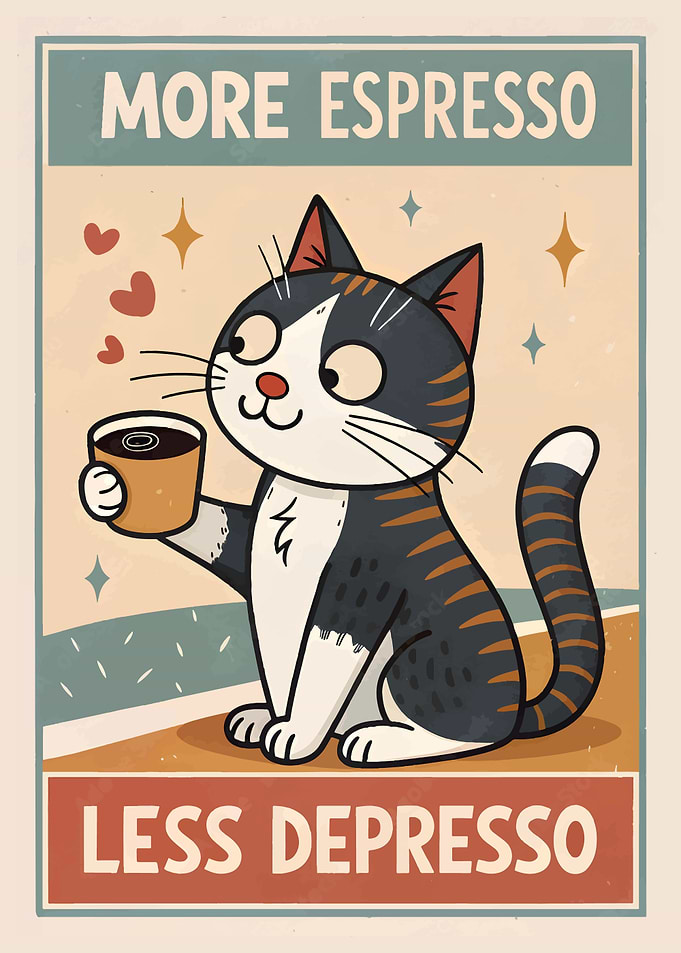 More Espresso Less Depresso Cat Poster