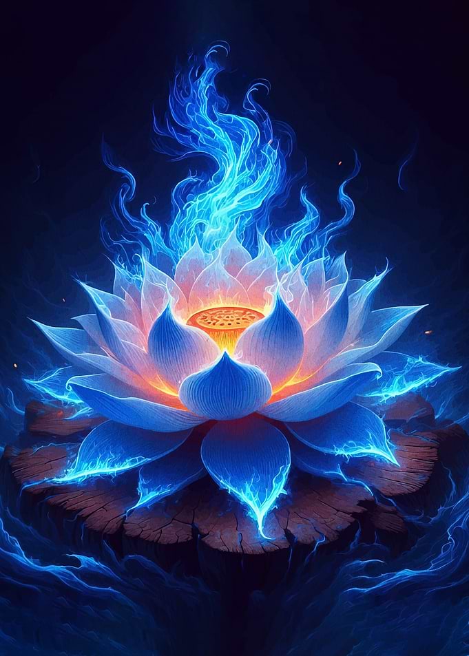 Blue Lotus with Flames