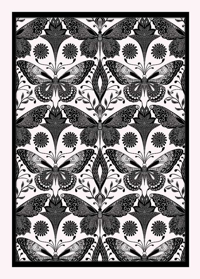 Monochrome Botanica – Black on White Butterflies & Matching Wall Set