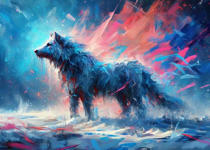 Abstract Wolf in Snow Painting