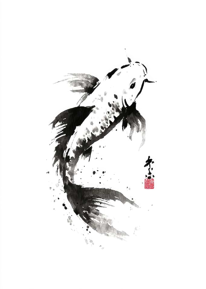 Koi Fish Ink Painting