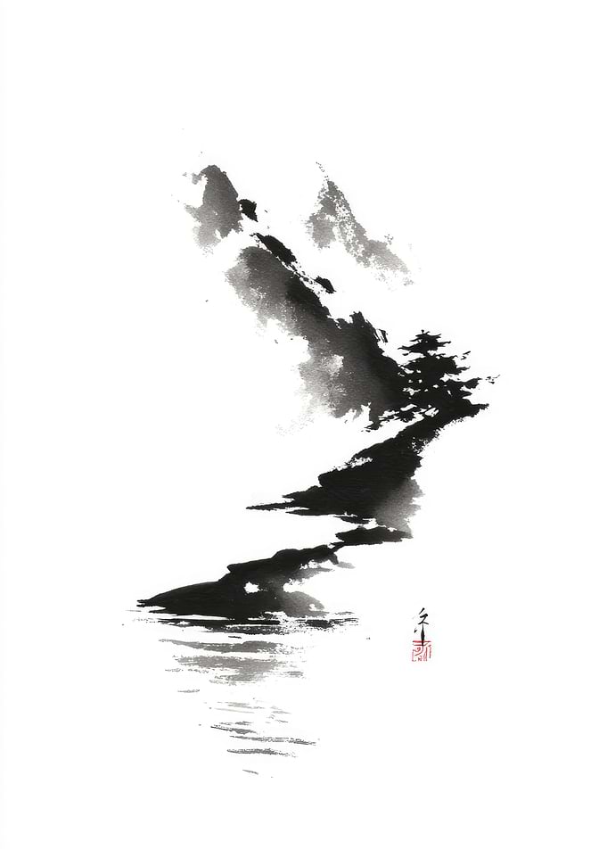 Ink Wash Painting of Mountains