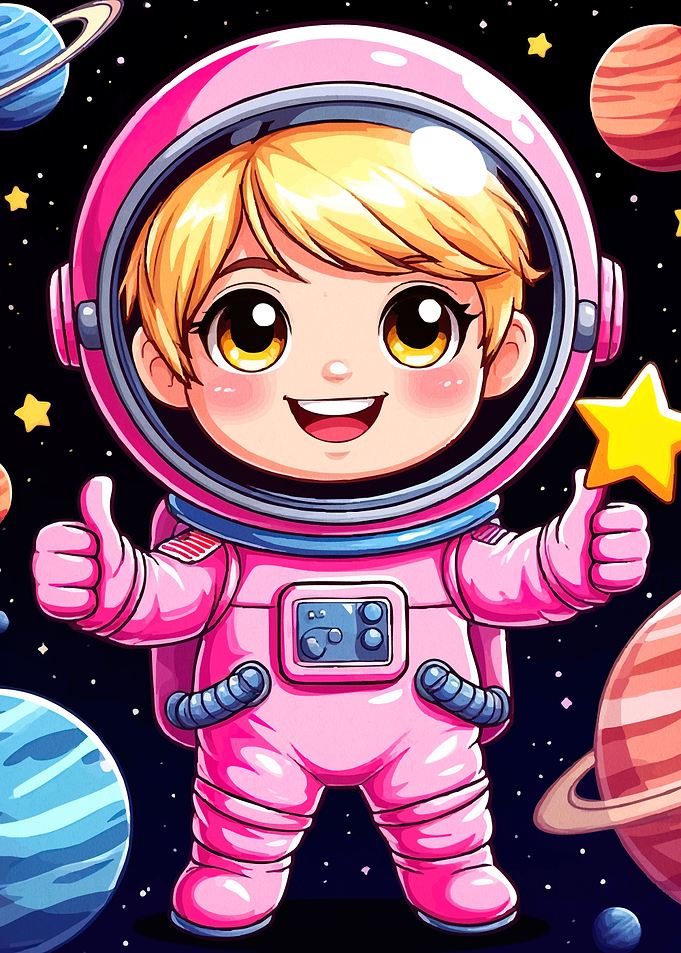 Cartoon Astronaut Girl Space