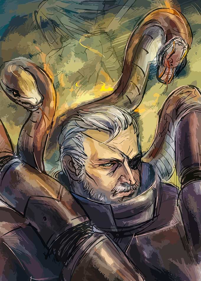 Man with Snakes Digital Art