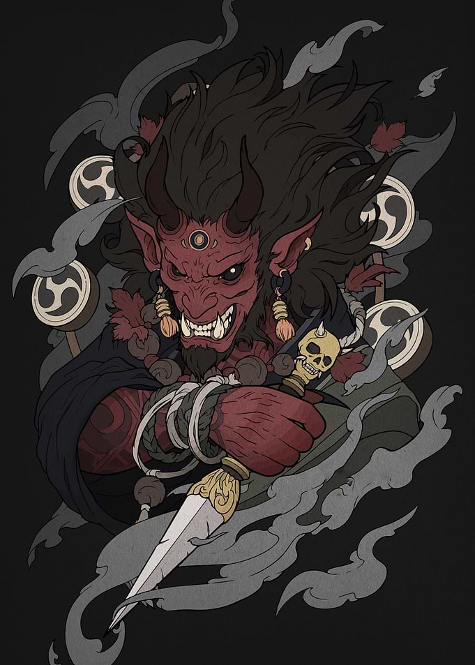 Red Oni with Dagger Illustration