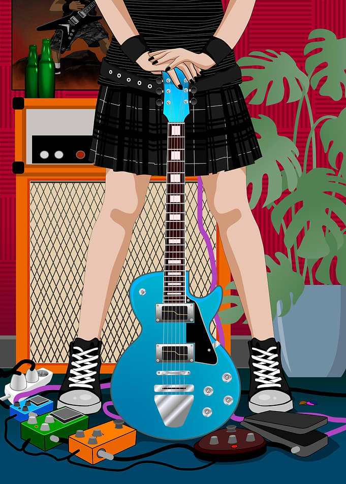Rock Girl with Blue Guitar