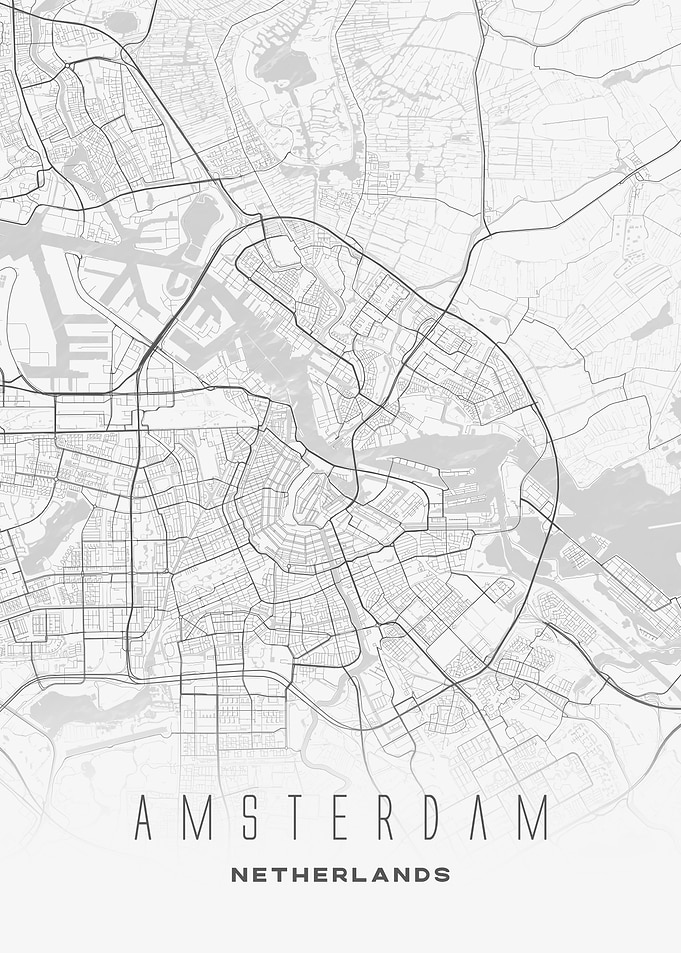 Amsterdam, Netherlands - Minimalist Canal City Map Art
