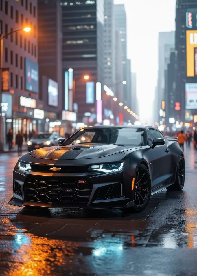 Black Car Camaro ZL1 in Cityscape