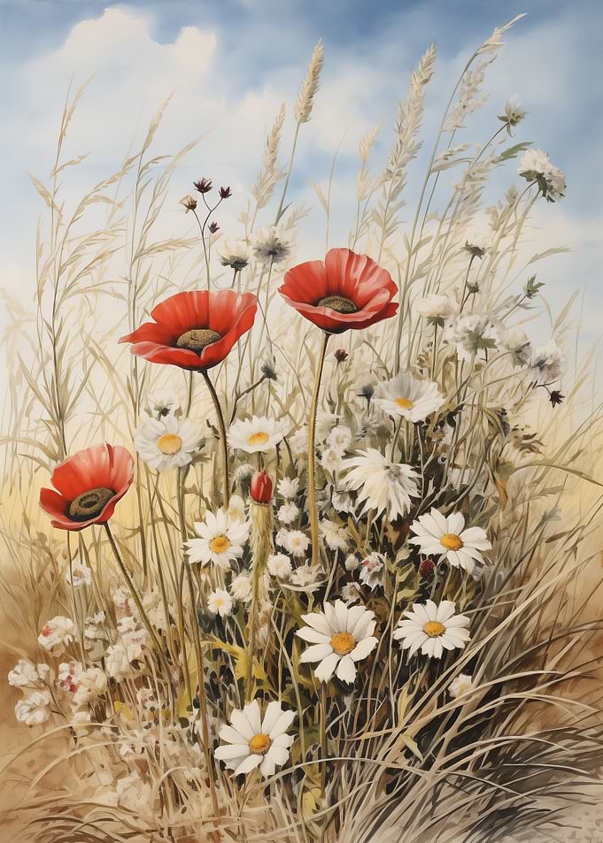 Floral Poppies and Daisies