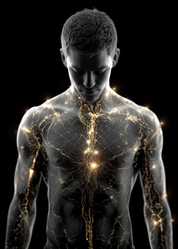 Human Body with Glowing Network