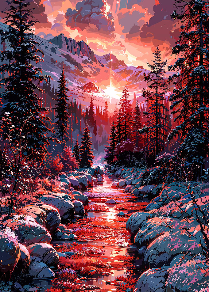 Mountain Stream at Sunset