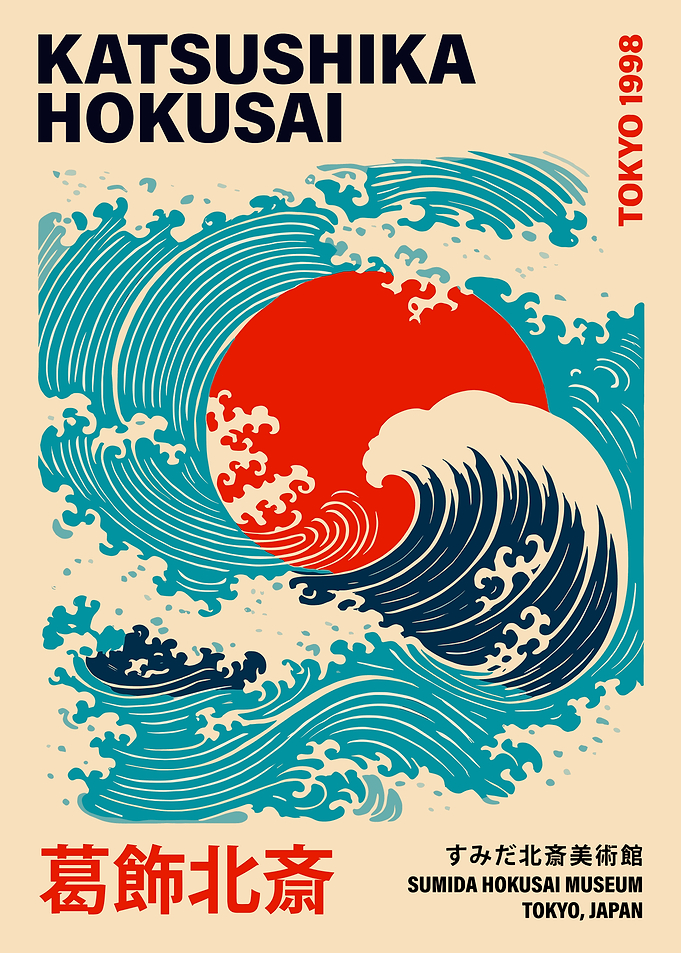 Katsushika Hokusai Waves and Sun