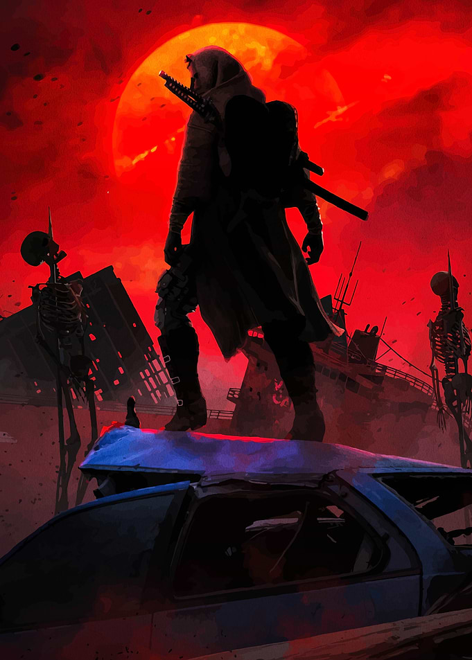 Post-Apocalyptic Warrior on Wrecked Car