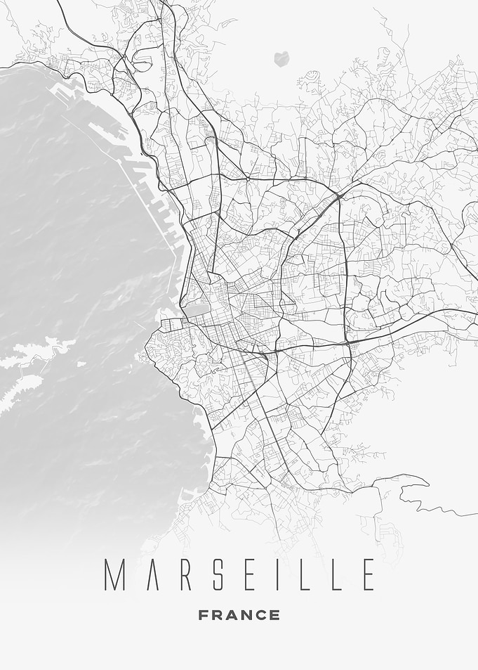 Marseille, France - Minimal City Map Print